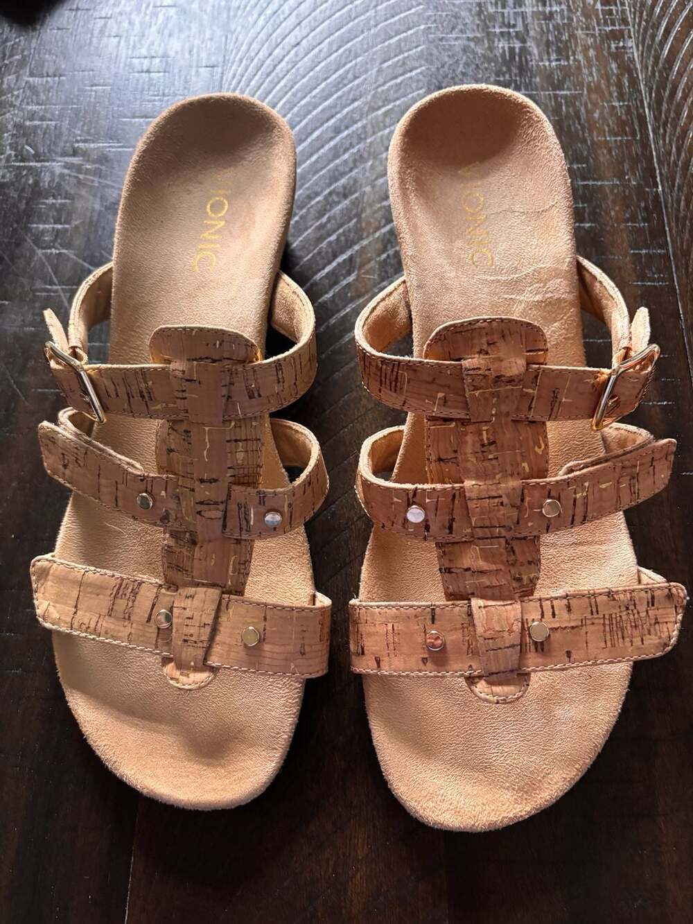 Vionic Radia Adjustable Strap Cork Wedge Sandals